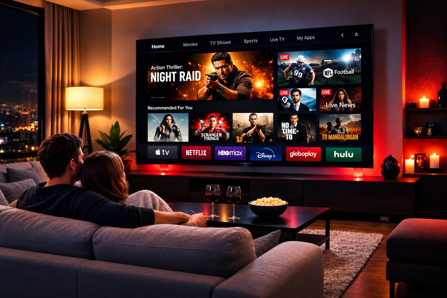 Pessoas assistindo conteúdos na TV